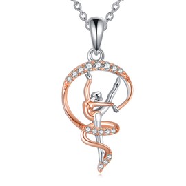 AXELUNA Gymnastik Halskette 925 Sterling Silber Rose Gold Gymnastik Sport Anhänger Schmuck für Frauen Sportliebhaber