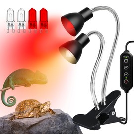 Jaenmsa Heat Lamp for Reptile,UVA UVB Light for Turtle,Bearded Dragon Basking Light Bulbs,Dimmable 360°Gooseneck UV Heating Lamp W/ G9 Mini Halogen Bulbs 60W (White*2，Red*2) for Tortoise/Snake/Lizard