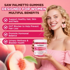 Saw Palmetto for Women Gummies, Organic Saw Palmetto with Pumpkin Seed Oil for Hair Growth, DHT Blocker & Urinary Health, Sugar Free, Vegan, Peach Flavor, 120 Chewable