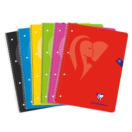 Clairefontaine Mimesys 696803C College Notepad with Flexible Cardboard Cover and Spiral Binding DIN A4+ 22.5 x 29.5 cm 80 Sheets Squared 22.5 x 29.5 cm 4 Hole Punched Assorted Colours Pack of 1