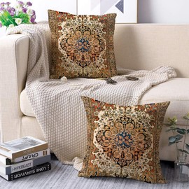 Miuyunya Set of 2 Outdoor Waterproof Cushion Covers, 45 x 45 cm, Sofa Cushion, Boho Cushion Covers, Indian Oriental Pattern, Bohemian Decorative Cushion Cover, Square Decorative Cushion Covers for