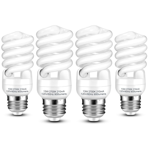 E26 CFL Light Bulbs 13Watt, T2 Spiral Soft White 2700K
