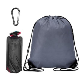 GUSXPPD Drawstring Bags, Drawstring Gym Bag with Foldable Water Bottle and Carabiner Snap Hook, Large Sports Backpack, Cinch Sack Pull Sport Gym Backpack Bags for Yoga Traveling Outdoor Sport (Grey)