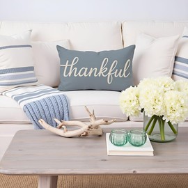 HERHOME Thankful Pillow Cover 12x20 Inch Lumbar Decorative Cushion Case Dusty Blue Fall Winter Seasonal Home Decorations for Sofa Couch Bedroom