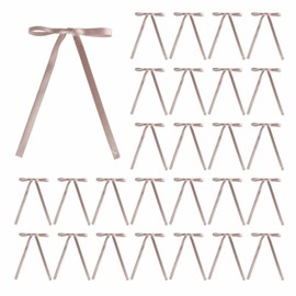 Meseey 30 Pcs Satin Bows with Twist Tie 5 x 7 Inch Pretied Premade Ribbon Bows for Tree Wreath Garland Home Decor Indoor Outdoor Decorations (Latte)