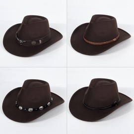 2 Pack Western Cowboy Hats for Women and Men Classic Felt Wide Brim Costume Cow Boy Hat Roll Up Brim Cowgirl Hat