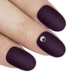 False Nails Bling Art Red Brown Matt Oval 24 False Nails Medium Tips with Glue