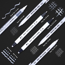 HNIHUY White Ink Pens, Fine Point White Gel Pens, Brush Tip Acrylic Markers, Dual-Tip Opaque Paint Pens for Black Paper Drawing, Sketching, Illustration, Card Making, 6 Pack