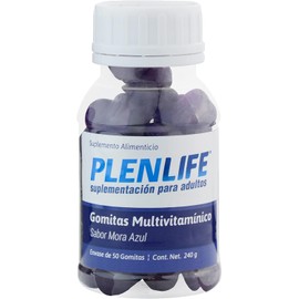 PLENLIFE - Multivitamínico en Gomitas - Suplemento sin Azúcar Sabor Mora Azul - Frasco con 50 Gomitas / 240 Gramos