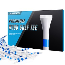 CHAMPKEY Premium Wood Golf Tees - Golf Wood Tees with 3 Line Marking System - For Consistent and Long Distance Shots (50, 83mm)