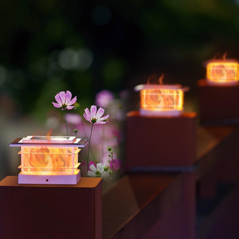 Dynaming 4 Pack Solar Post Cap Lights Outdoor with Flickering