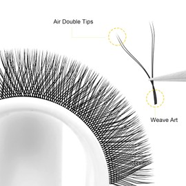 Costory YY Eyelash Extensions Double Tips Weave Art Y Shape False Lashes Premade Fans 4D Volume Soft Natural Hand-woven Blooming Eyelashes Supplies(Thickness 0.07mm C Curl 15mm）
