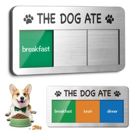 Dog Fed Sign- Dog Feeding Chart 3 Times A Day,Pet Feeding Reminder,Did You Feed The Dogs Tracker With Magnets and Double Sided Tape for Fridge, Prevent Over Feed, Brushed Silver