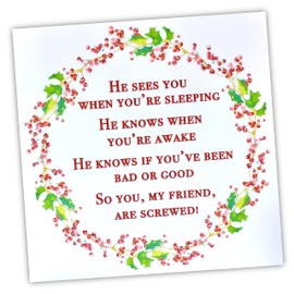 4 x Funny Christmas Cards Pack - Humour Xmas Card Friends & Family, He Sees You When You're Sleeping