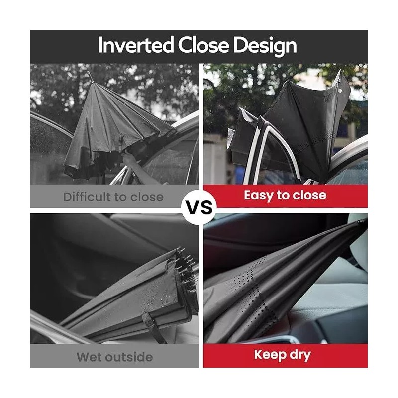 Kona Large Inverted Reverse Umbrella with C-Shaped Handle, Windproof Double