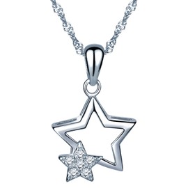 Unendlich U Fashion Doppel Sterne Damen Mädchen Halskette 925 Sterling Silber Zirkonia Anhänger Kette mit Anhänger, Silber