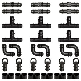 VooGenzek Irrigation Connection Kit for Hoses, Plug Barb Hose Connector, 16 mm Irrigation System, Gate Valve Valves, Couplings, Elbows, T-Pieces, End Caps, End Plugs, Pack of 30