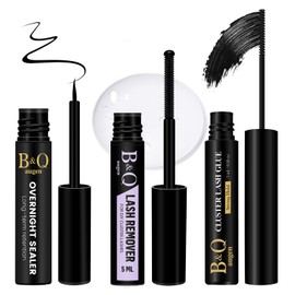 B&Q Lash Glue Bond and Seal and Remover Kit Waterproof 5ML*3PCS Eyelash Glue Lash Remover Black Strong Hold Effective 48H, Latex-Free, Beginner Friendly（3pcs-Black）