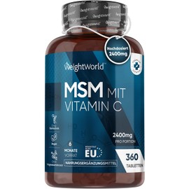 MSM 2400 mg with 100 mg Vitamin C - 360 Vegan Tablets for 6 Months Supply - Methylsulfonylmethane & Vit C for Bones, Joints, Skin & Immune System (EFSA) - Alternative to Capsules & Powder -