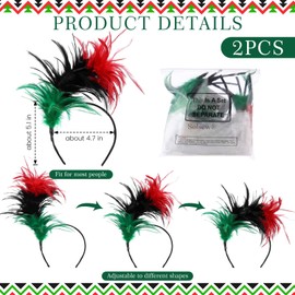 Solsew 2 Pcs Juneteenth Feather Headband for Women African June 19th Outfit Accessories Black History Month Fascinator (Red,Black,Green)