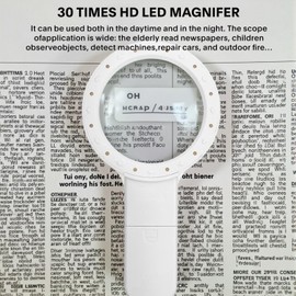 Magnifying Glass with Light, Illuminated Handheld Magnifier, 30x Double Glass Lens with 15 LED Lights, for Macular Degeneration Seniors for Reading Books, Inspection Map, Jewelry, Coins, Work
