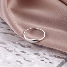 Thunaraz 925 Sterling Silver Rings 18K White Gold Filled Stackable Dome Signet Oval Rings Thin Plain Statement Wedding Band Rings Comfort Fit Dome Ring Size 9