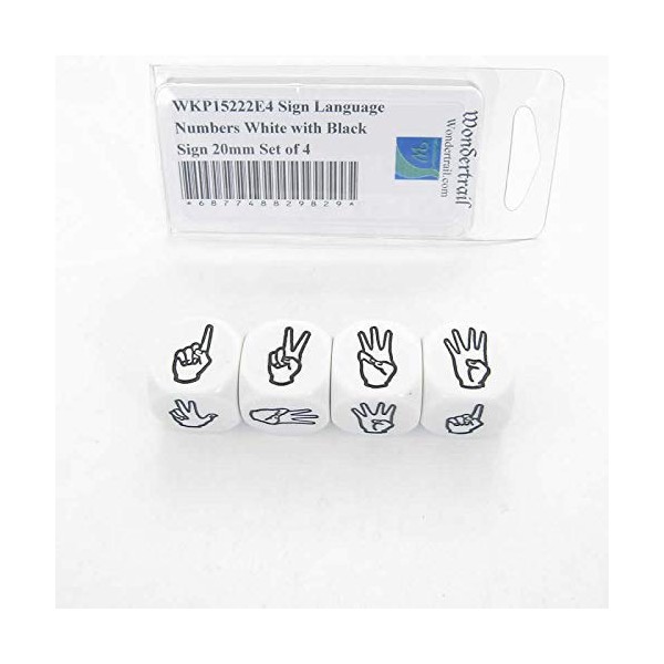 Sign Language Numbers White Opaque with Black Sign 20mm (25/32in) Set of 4 Wondertrail