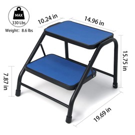 Duwee 2 Step Ladder,Step Stool with Wide Anti-Slip Pedal,Heavy Duty Portable Step Ladder Anti-Slip Step Stool for Household, Kitchen,Bathroom,Blue