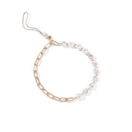 Wyjuan Pearl Beaded Phone Lanyard, Metal Chain Wrist Strap, Universal Anti-Lost Phone Charm Keychain