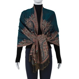 TUSHUSTY Pashmina Feel Shawls Wraps Rave Scarf for Women Soft Silky Reversible Men Scarves Hijab Teal 2