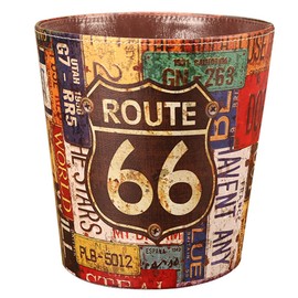 Scakbyer 10L/2.64 Gallon Trash Can, Decorative Waste Basket, PU Leather Waste Paper Basket, Waterproof Garbage Can for Bathroom, Bedroom, Office, Kitchen and Living Room - 66 Route