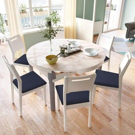 ZHILING Stretch navy blue Chair Seat Covers for Dining Room Set of 4, Elastic Dining Chair Seat Protector Cover Removable Washable Chair Slipcovers with Ties