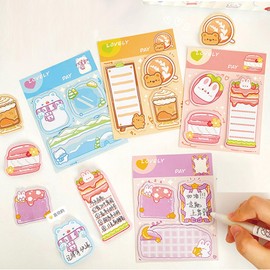 4 Pack Cute Sticky Notes Cartoon Bear Rabbit Sticky Memo Pads Kawaii Small Self-Stick Memo Note Pad Office School Supplies for Girls Boys Women (Bear+Rabbit)