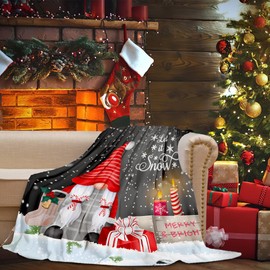 Christmas Gnome Throw Blanket, Merry Christmas Gnome Xmas Gifts Winter Snowflakess Flannel Blanket, Living Room/Bedroom/Sofa Couch Warm Soft Bed Blanket for Adults All Season 60X80 Inches