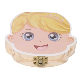 Gind Caja de madera rectangular con tapa abatible, almacenamiento dental Caja de dientes de leche resistente a la corrosión de madera Agujeros individuales para la infancia(Chicas)