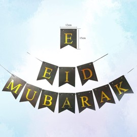 Eid Decorations Bunting Banner Black Gold Eid Mubarak Paper Pendants Hanging Banner for Muslim Home Door Window Room Ceiling Garden Indoor Outdoor Festival Party Decoration Supplies