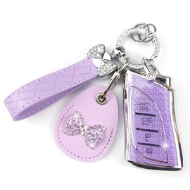 Rayslesan Key Fob Cover with Leather Holder Compatible with Airtag/RFID,Compatible with Lexus GX ES NX RC LC LS UX,RFID Protector,Car Key Accessories(4-Button, Purple)