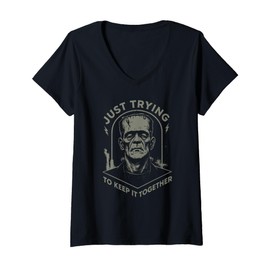 Womens Vintage Frankenstein Monster Just Trying to Keep it Together V-Neck T-Shirt
