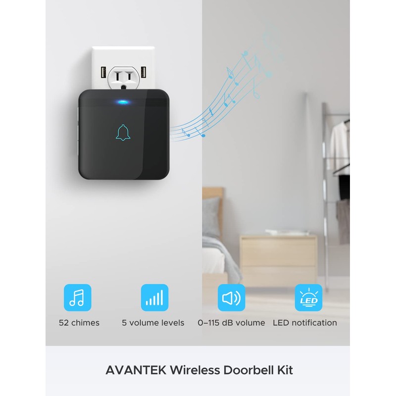 AVANTEK Wireless Doorbell, D-3G Waterproof Chime Kit Operating at Over