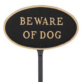 Montague Metal Products - Oval Beware Of Dog Sign Plaque WALL or LAWN - Powder Coated Aluminum - UV Resistant - Easy to Install