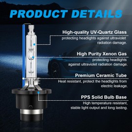 Cayluxt D2S Xenon HID Headlight Bulbs, 35W 8000K Ice Blue White High Low Beam Replacement, Pack of 2