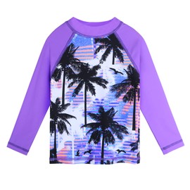TFJH E 2PCS Girls Swimsuits Long Sleeve Rashguard Sunsuits Beachwear UV 50+ 5-6t Long Purple Tree 6A