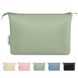 Narwey Large Makeup Bag for Purse Vegan Leather Travel Makeup Pouch Cosmetic Bag Zipper Pouch Bags for Women (Mint Green)
