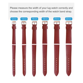 uxcell Red Genuine Leather Band 20mm Width, Flat Thin Elegant Leather Watch Strap Rose Gold Buckle for Men and Women