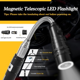 Housolution Magnetic Pickup Tool, Mechanic Tools Grabber Tool, 1&15lbs Magnet Stick, Inspection Mirror 360° Adjustable Round & Square, Mechanic Flashlight, Gift for Mens, Birthday Gifts for Him