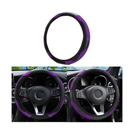 Car Steering Wheel Cover, Microfiber PU Leather Elastic Carbon Fiber Auto Steering Wheel Protector, 15 Inch Breathable Anti-Slip for Women Men, Car Interior Accessories for Most Cars (Black/Purple)