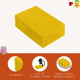 FabricLA Acrylic Felt Fabric Sheets for Crafts | Precut 9" X 12" Inch (20 cm X 30 cm) Felt Squares | Felt Fabric Sheets for DIY Crafts, Hobby, Costume, and Decoration | Yellow, 10 Pieces