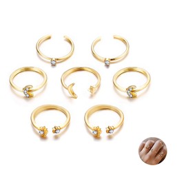 Yheakne Boho Rings Set Moon Star Knuckle Rings Stacking Crystal CZ Midi Finger Rings Stylish Joint Rings Set Accessories for Women and Girls Gifts (Style A)