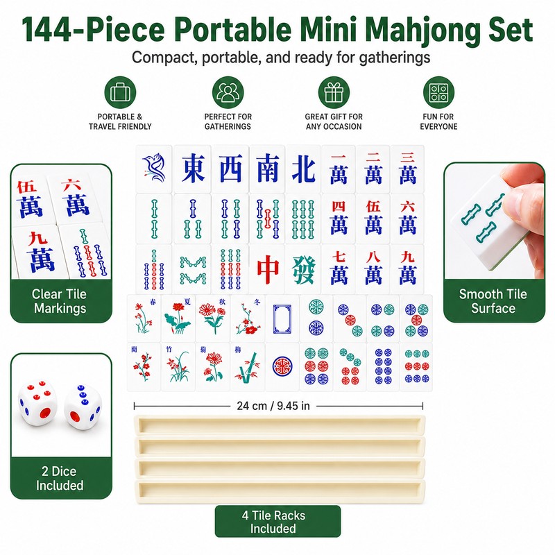 Portable Mini Mahjong Set with Foldable Playing Surface – Travel