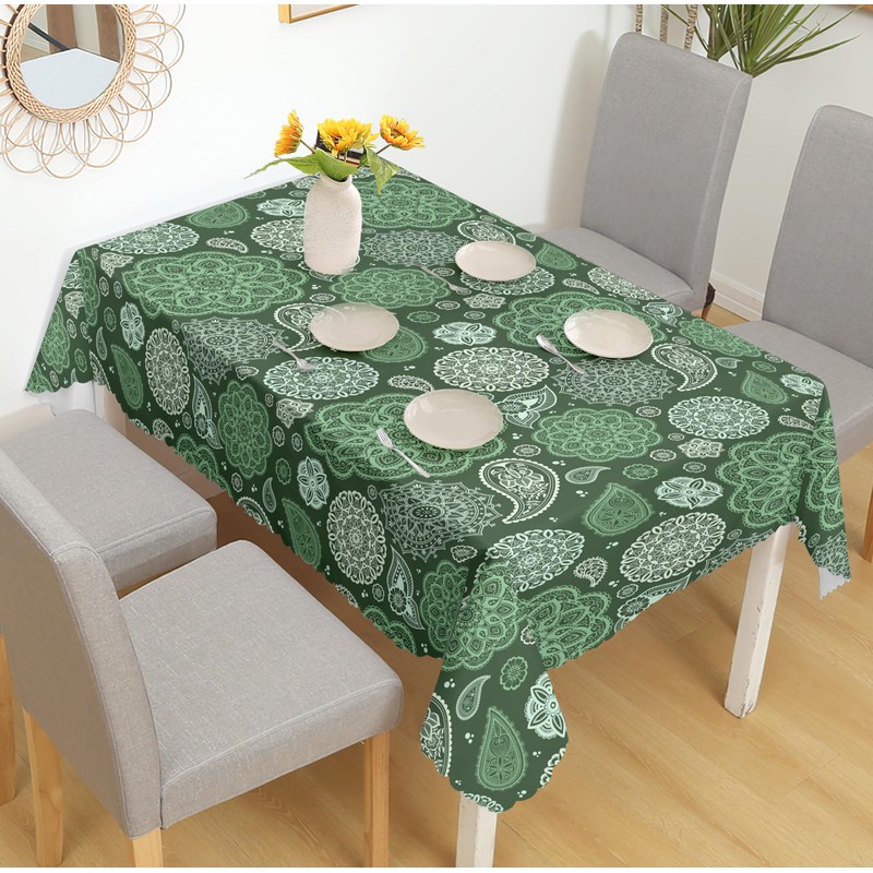 iEvery Green Paisley Tablecloth Rectangular Wipe Clean Table Cloth Polyester